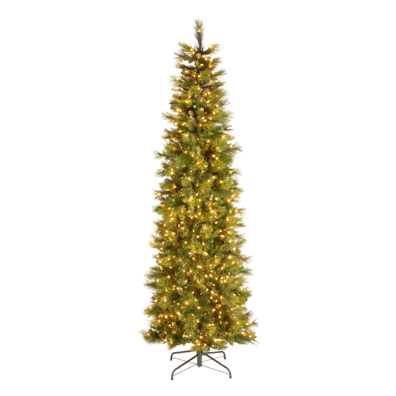 9 ft. Pre-Lit Carolina Pine Slim Artificial Christmas Tree with Flocked Pine Cones, Clear Lights